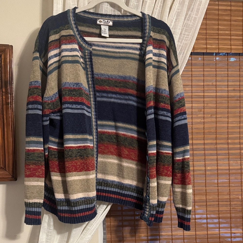 Vintage Grannycore Colorful Striped button up cottagecore Women's Cardigan
